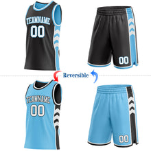 Загрузить изображение в средство просмотра галереи, Custom Black White-Sky Blue Side Panel Geometric Chevron Reversible Double Side Sublimation Basketball Set Jersey