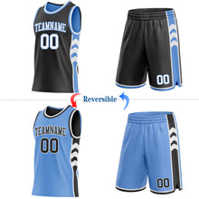 Load image into Gallery viewer, Custom Black White-Light Blue Side Panel Geometric Chevron Reversible Double Side Sublimation Basketball Set Jersey