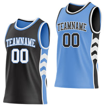 Load image into Gallery viewer, Custom Black White-Light Blue Side Panel Geometric Chevron Reversible Double Side Sublimation Basketball Set Jersey