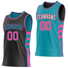 Load image into Gallery viewer, Custom Black Pink-Teal Side Panel Geometric Chevron Reversible Double Side Sublimation Basketball Set Jersey