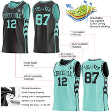 Charger l'image dans la galerie, Custom Black-Ice Blue Side Panel Geometric Chevron Reversible Double Side Sublimation Basketball Set Jersey