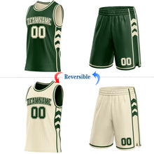 Загрузить изображение в средство просмотра галереи, Custom Green-Cream Side Panel Geometric Chevron Reversible Double Side Sublimation Basketball Set Jersey