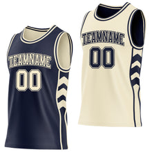 Загрузить изображение в средство просмотра галереи, Custom Navy-Cream Side Panel Geometric Chevron Reversible Double Side Sublimation Basketball Set Jersey