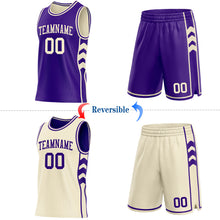 Load image into Gallery viewer, Custom Purple-Cream Side Panel Geometric Chevron Reversible Double Side Sublimation Basketball Set Jersey
