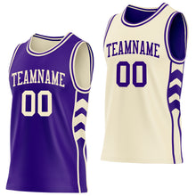 Load image into Gallery viewer, Custom Purple-Cream Side Panel Geometric Chevron Reversible Double Side Sublimation Basketball Set Jersey
