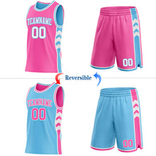 Загрузить изображение в средство просмотра галереи, Custom Pink White-Sky Blue Side Panel Geometric Chevron Reversible Double Side Sublimation Basketball Set Jersey