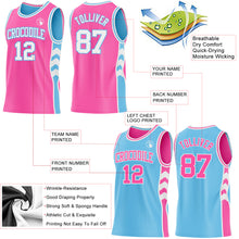 Загрузить изображение в средство просмотра галереи, Custom Pink White-Sky Blue Side Panel Geometric Chevron Reversible Double Side Sublimation Basketball Set Jersey