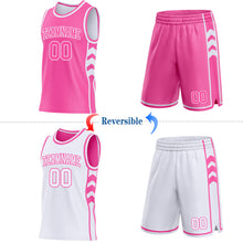 Laden Sie das Bild in den Galerie-Viewer, Custom Pink-White Side Panel Geometric Chevron Reversible Double Side Sublimation Basketball Set Jersey