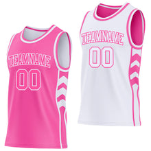 Laden Sie das Bild in den Galerie-Viewer, Custom Pink-White Side Panel Geometric Chevron Reversible Double Side Sublimation Basketball Set Jersey