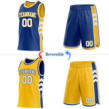 Load image into Gallery viewer, Custom Royal White-Gold Side Panel Geometric Chevron Reversible Double Side Sublimation Basketball Set Jersey
