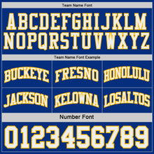 Load image into Gallery viewer, Custom Royal White-Gold Side Panel Geometric Chevron Reversible Double Side Sublimation Basketball Set Jersey