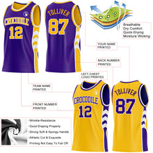 Load image into Gallery viewer, Custom Purple Gold-White Side Panel Geometric Chevron Reversible Double Side Sublimation Basketball Set Jersey