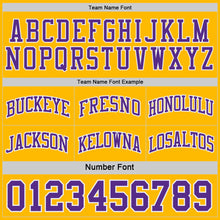 Load image into Gallery viewer, Custom Purple Gold-White Side Panel Geometric Chevron Reversible Double Side Sublimation Basketball Set Jersey