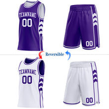 Load image into Gallery viewer, Custom Purple-White Side Panel Geometric Chevron Reversible Double Side Sublimation Basketball Set Jersey