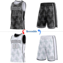 Charger l'image dans la galerie, Custom Black-White Side Panel Stripe Sun Flame Reversible Double Side Sublimation Basketball Set Jersey