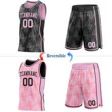 Load image into Gallery viewer, Custom Black-Light Pink Side Panel Stripe Sun Flame Reversible Double Side Sublimation Basketball Set Jersey