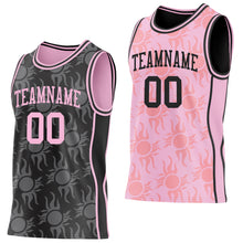Load image into Gallery viewer, Custom Black-Light Pink Side Panel Stripe Sun Flame Reversible Double Side Sublimation Basketball Set Jersey
