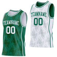 Загрузить изображение в средство просмотра галереи, Custom Kelly Green-White Side Panel Stripe Sun Flame Reversible Double Side Sublimation Basketball Set Jersey