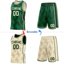 Load image into Gallery viewer, Custom Green-Cream Side Panel Stripe Sun Flame Reversible Double Side Sublimation Basketball Set Jersey