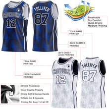 Charger l'image dans la galerie, Custom Navy-White Side Panel Stripe Sun Flame Reversible Double Side Sublimation Basketball Set Jersey