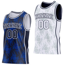 Charger l'image dans la galerie, Custom Navy-White Side Panel Stripe Sun Flame Reversible Double Side Sublimation Basketball Set Jersey