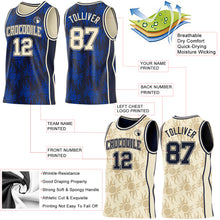 Load image into Gallery viewer, Custom Navy-Cream Side Panel Stripe Sun Flame Reversible Double Side Sublimation Basketball Set Jersey