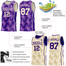 Загрузить изображение в средство просмотра галереи, Custom Purple-Cream Side Panel Stripe Sun Flame Reversible Double Side Sublimation Basketball Set Jersey