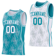 Загрузить изображение в средство просмотра галереи, Custom Teal-White Side Panel Stripe Sun Flame Reversible Double Side Sublimation Basketball Set Jersey