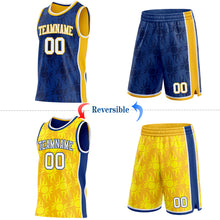 Load image into Gallery viewer, Custom Royal White-Gold Side Panel Stripe Sun Flame Reversible Double Side Sublimation Basketball Set Jersey