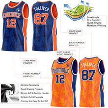 Laden Sie das Bild in den Galerie-Viewer, Custom Royal Orange-White Side Panel Stripe Sun Flame Reversible Double Side Sublimation Basketball Set Jersey