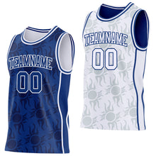 Laden Sie das Bild in den Galerie-Viewer, Custom Royal-White Side Panel Stripe Sun Flame Reversible Double Side Sublimation Basketball Set Jersey