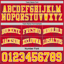 Laden Sie das Bild in den Galerie-Viewer, Custom Red Gold-White Side Panel Stripe Sun Flame Reversible Double Side Sublimation Basketball Set Jersey