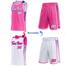 Charger l'image dans la galerie, Custom Pink White-Purple Side Panel Stripe Geometric Triangle Gradient Dot Reversible Double Side Sublimation Basketball Set Jersey