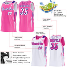 Charger l'image dans la galerie, Custom Pink White-Purple Side Panel Stripe Geometric Triangle Gradient Dot Reversible Double Side Sublimation Basketball Set Jersey