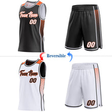 Загрузить изображение в средство просмотра галереи, Custom Black White-Orange Side Panel Stripe Geometric Triangle Gradient Dot Reversible Double Side Sublimation Basketball Set Jersey