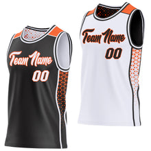 Загрузить изображение в средство просмотра галереи, Custom Black White-Orange Side Panel Stripe Geometric Triangle Gradient Dot Reversible Double Side Sublimation Basketball Set Jersey