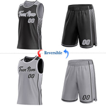 Laden Sie das Bild in den Galerie-Viewer, Custom Black Gray-White Side Panel Stripe Geometric Triangle Gradient Dot Reversible Double Side Sublimation Basketball Set Jersey