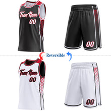 Laden Sie das Bild in den Galerie-Viewer, Custom Black White-Red Side Panel Stripe Geometric Triangle Gradient Dot Reversible Double Side Sublimation Basketball Set Jersey