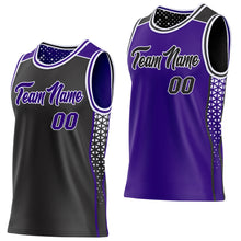 Load image into Gallery viewer, Custom Black Purple-White Side Panel Stripe Geometric Triangle Gradient Dot Reversible Double Side Sublimation Basketball Set Jersey