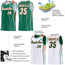 Загрузить изображение в средство просмотра галереи, Custom Kelly Green White-Orange Side Panel Stripe Geometric Triangle Gradient Dot Reversible Double Side Sublimation Basketball Set Jersey
