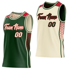 Charger l'image dans la galerie, Custom Green Cream-Red Side Panel Stripe Geometric Triangle Gradient Dot Reversible Double Side Sublimation Basketball Set Jersey