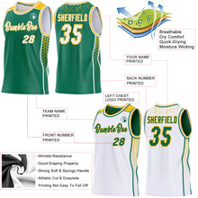 Load image into Gallery viewer, Custom Kelly Green White-Gold Side Panel Stripe Geometric Triangle Gradient Dot Reversible Double Side Sublimation Basketball Set Jersey