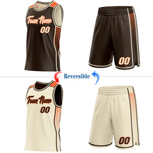 Charger l'image dans la galerie, Custom Brown Cream-Orange Side Panel Stripe Geometric Triangle Gradient Dot Reversible Double Side Sublimation Basketball Set Jersey