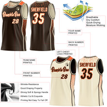 Charger l'image dans la galerie, Custom Brown Cream-Orange Side Panel Stripe Geometric Triangle Gradient Dot Reversible Double Side Sublimation Basketball Set Jersey