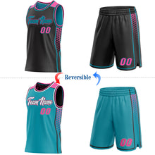 Laden Sie das Bild in den Galerie-Viewer, Custom Black Pink-Teal Side Panel Stripe Geometric Triangle Gradient Dot Reversible Double Side Sublimation Basketball Set Jersey