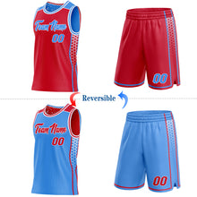 Загрузить изображение в средство просмотра галереи, Custom Red Powder Blue-White Side Panel Stripe Geometric Triangle Gradient Dot Reversible Double Side Sublimation Basketball Set Jersey