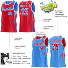 Загрузить изображение в средство просмотра галереи, Custom Red Powder Blue-White Side Panel Stripe Geometric Triangle Gradient Dot Reversible Double Side Sublimation Basketball Set Jersey