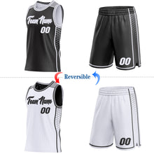 Laden Sie das Bild in den Galerie-Viewer, Custom Black White-Gray Side Panel Stripe Geometric Triangle Gradient Dot Reversible Double Side Sublimation Basketball Set Jersey