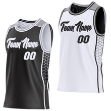 Laden Sie das Bild in den Galerie-Viewer, Custom Black White-Gray Side Panel Stripe Geometric Triangle Gradient Dot Reversible Double Side Sublimation Basketball Set Jersey