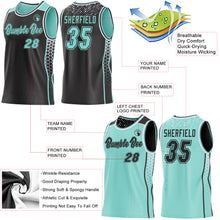 Загрузить изображение в средство просмотра галереи, Custom Black Ice Blue-White Side Panel Stripe Geometric Triangle Gradient Dot Reversible Double Side Sublimation Basketball Set Jersey